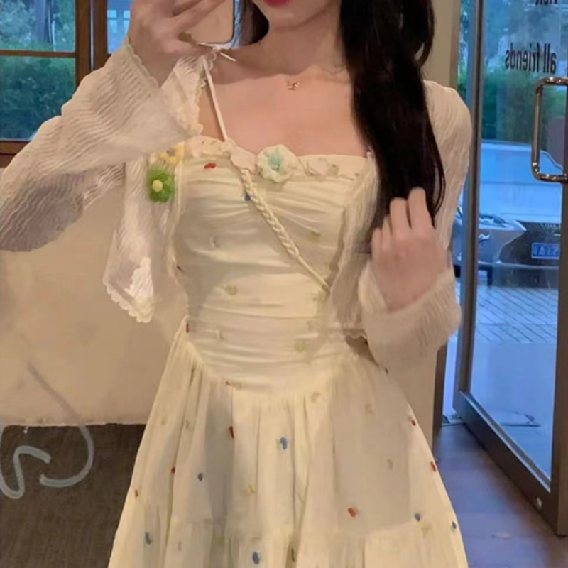 夏日来信夏季甜美初恋温柔风显瘦小众设计感碎花中长吊带连衣裙