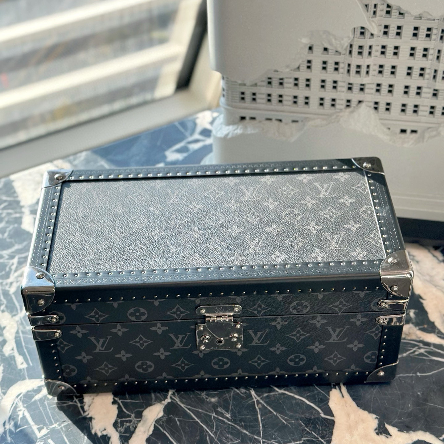 99新 LouisVuitton/路易威登 老佛爷 黑老花腕表珠宝箱手提双层