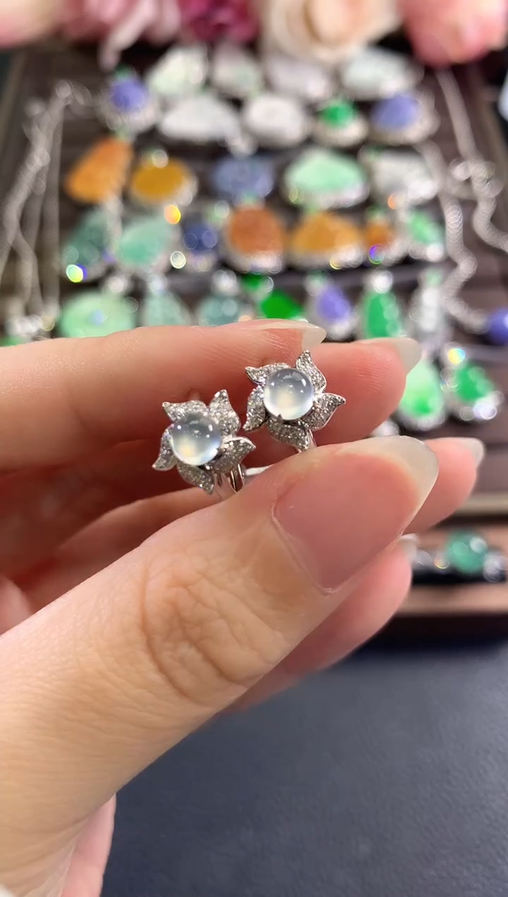 18K金镶嵌翡翠耳饰c1     