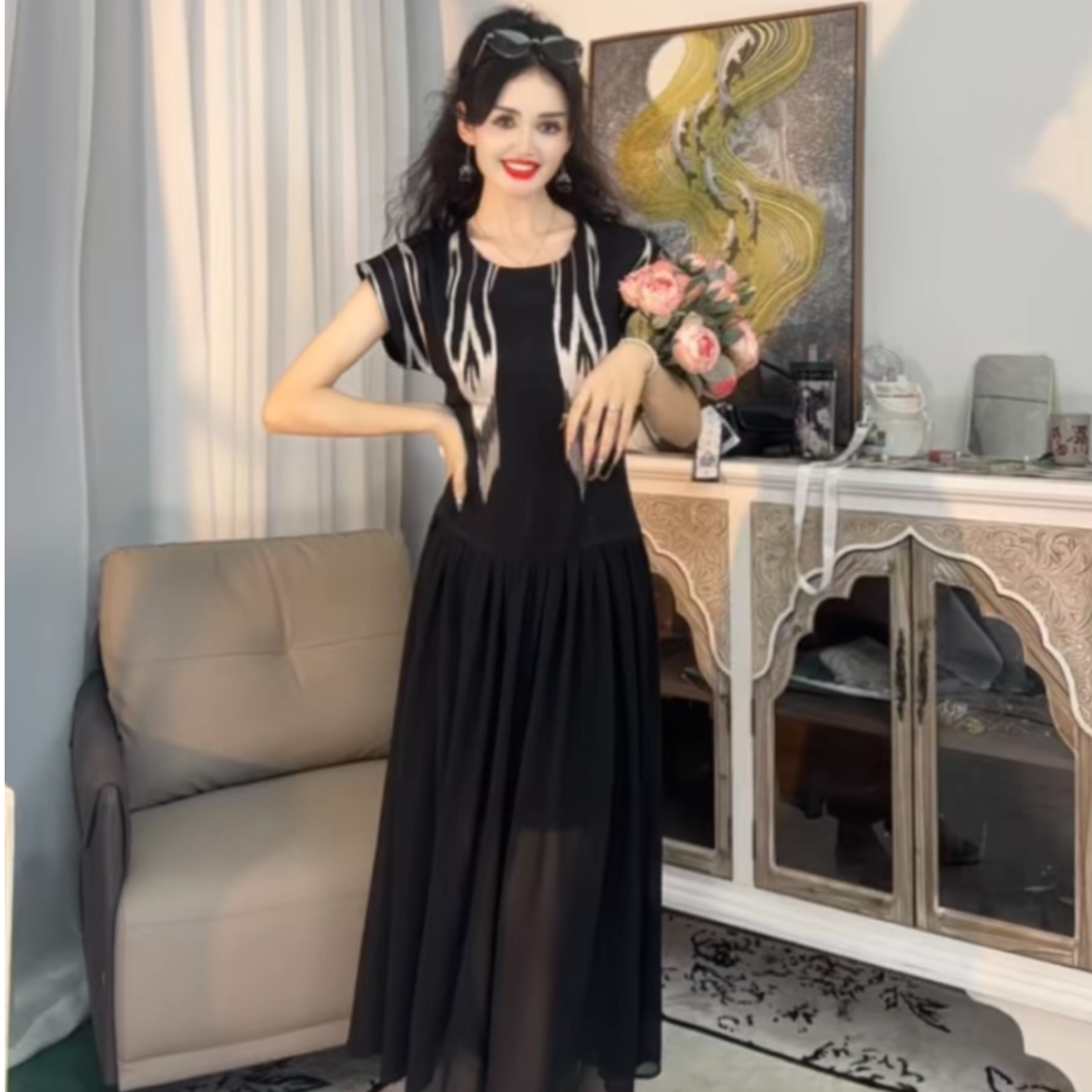 【手工针织连衣裙】针织 艾特莱斯时尚气质显瘦短袖夏季 女神