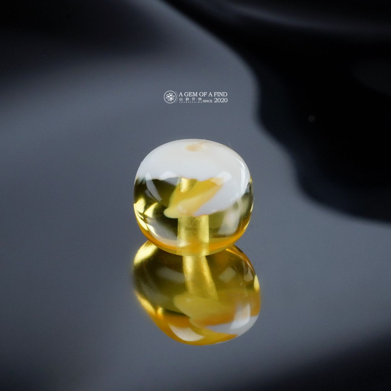 山和开物｜7.7mm金漆白透金溶洞润度佳老型文玩配饰 天然琥珀蜜蜡