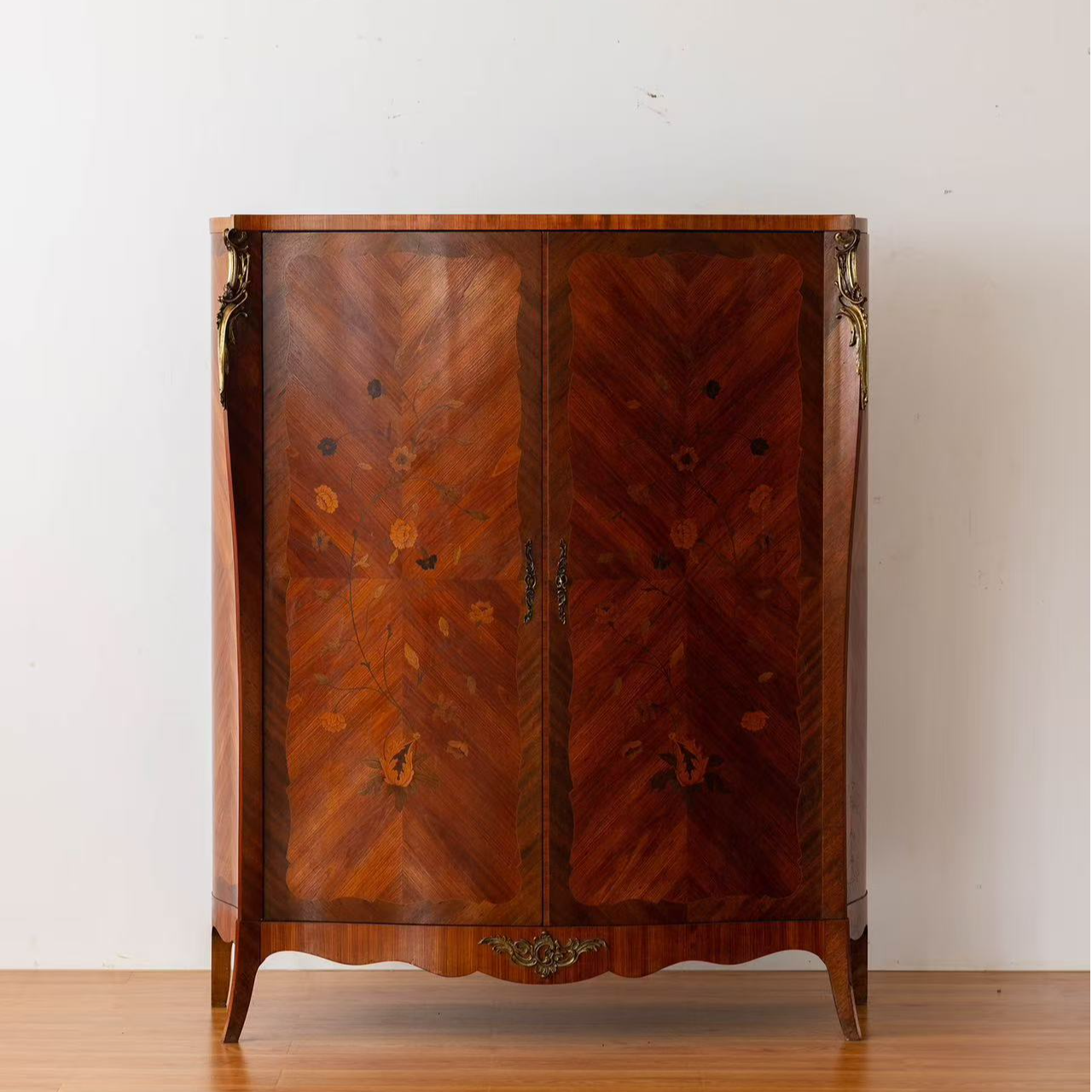 19世纪英国细木镶嵌古董边柜、收纳柜，稀有，好品相