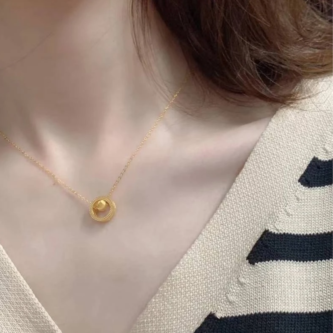 铜合金项链 时来运转圆环小珠珠项链女时尚气质简约百搭转运珠