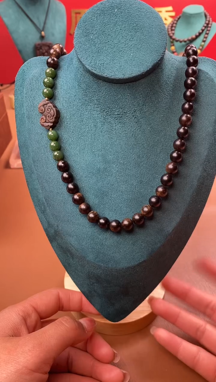 【闪购商品】沉香手串M沉水紫棋楠玉化瘤疤08+祥云沉香木雕