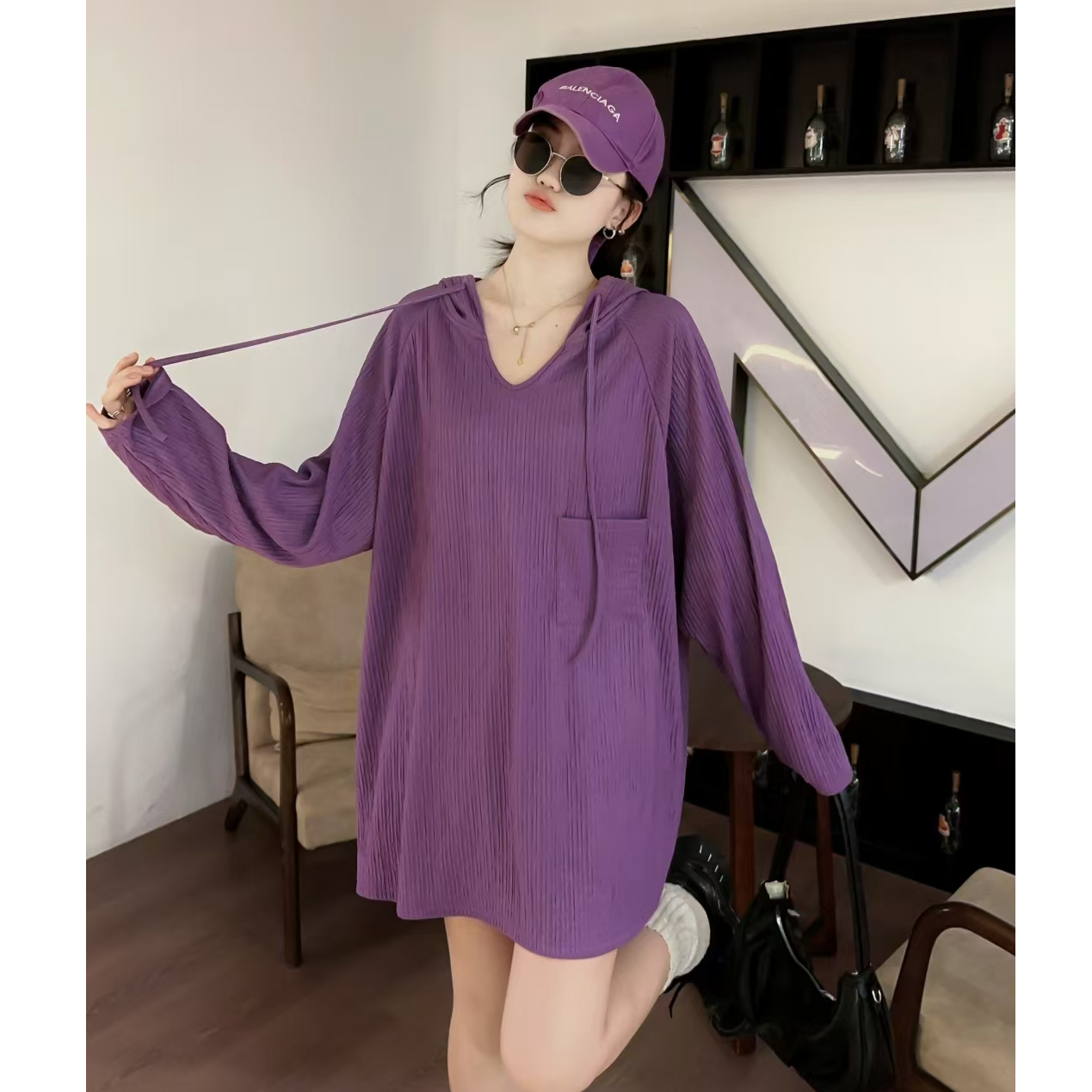 春季新款大码糖果色连帽女T桖衫8099
