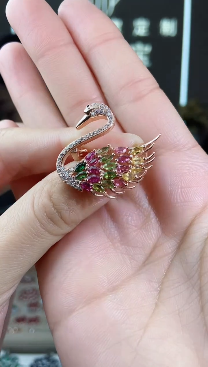 【闪购商品】碧玺胸针银S925镶嵌胸针