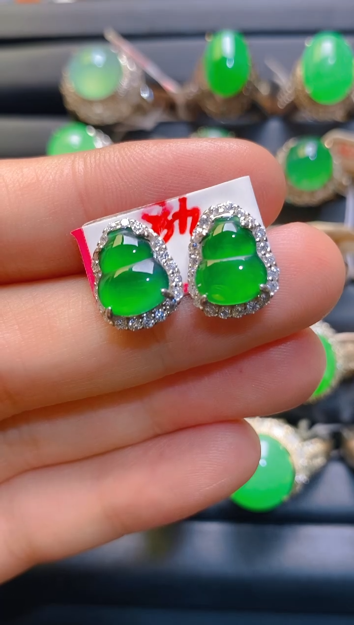 【闪购商品】翡翠耳饰银S925镶嵌天然A货翡翠1