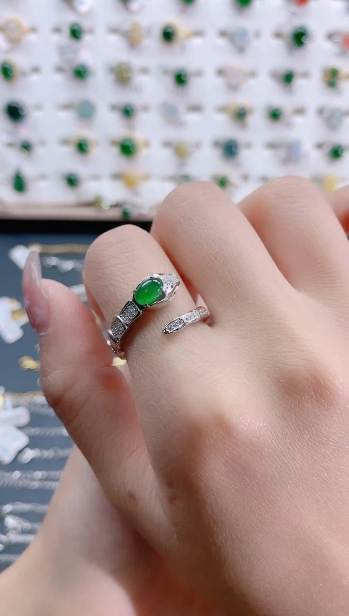 【闪购商品】翡翠银S925镶嵌戒指天然翡翠