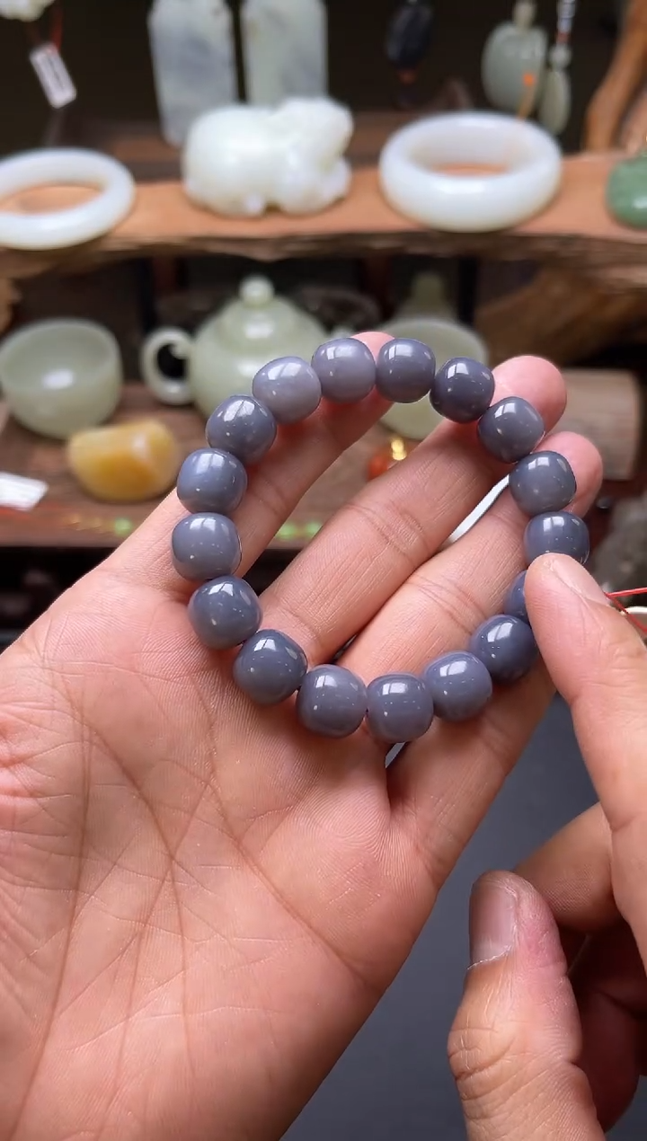 【闪购商品】和田玉手串未镶嵌卡12青海烟紫老型A9003318