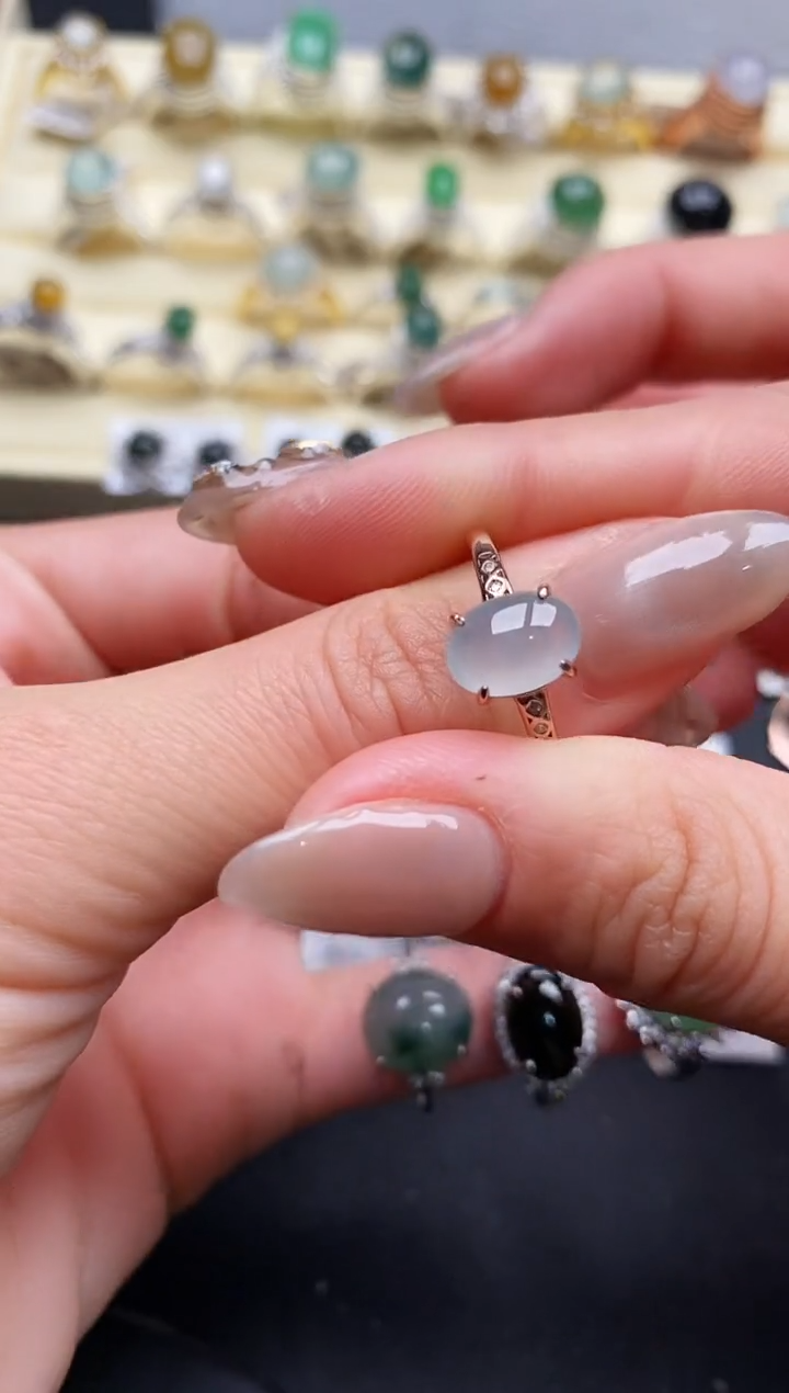 【闪购商品】翡翠戒指银S925镶嵌缅甸翡翠2   6+9