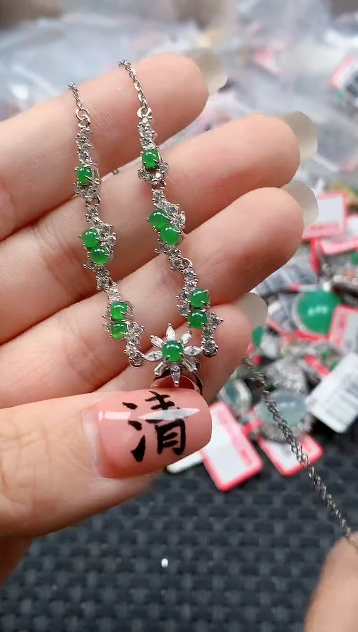 银S925镶嵌戒指翡翠天然A货缅甸翡翠