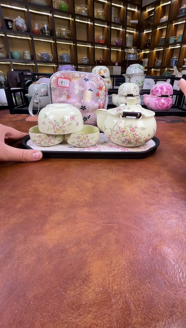 瓷片桃花宝瓶旅行+长方桃花盘