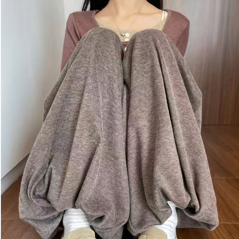 米白色糯米花苞裤女秋季松紧高腰休闲阔腿裤裙宽松慵懒风灯笼裤子