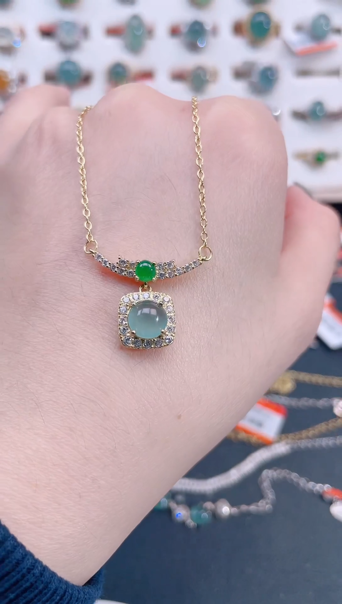 颈饰银S925镶嵌翡翠天然翡翠