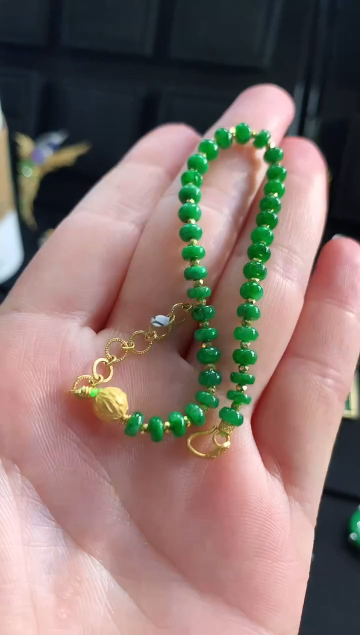 【闪购商品】翡翠手链18K金镶嵌手链