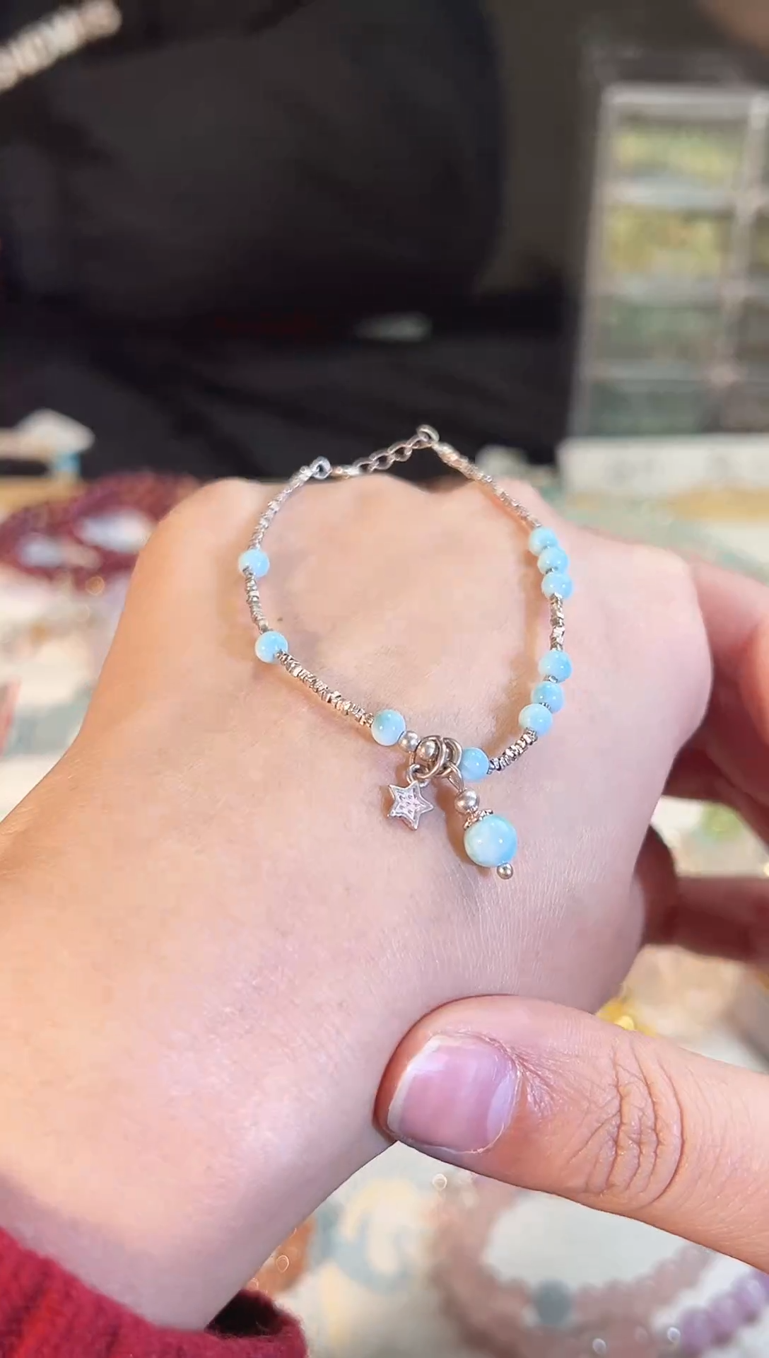 【闪购商品】针钠钙石（海纹石）手链银S925镶嵌X429手串