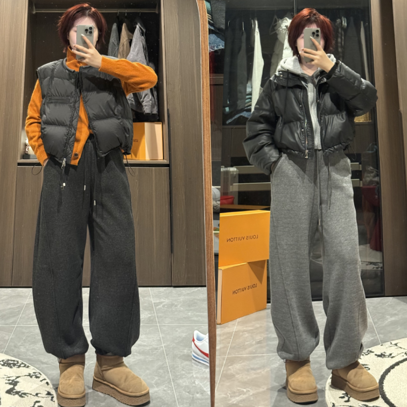 加绒羊毛呢阔腿裤女2025秋冬季新款休闲加厚慵懒香蕉卫裤子