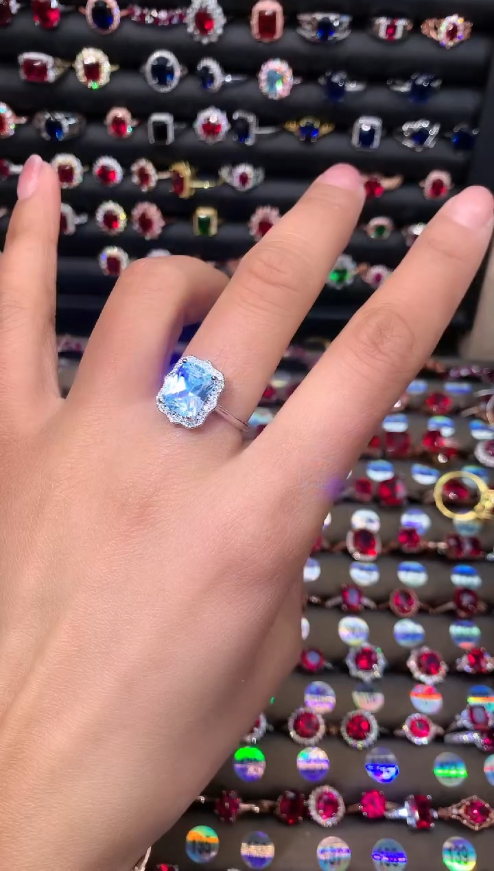 【闪购商品】海蓝宝石戒圈银S925镶嵌1