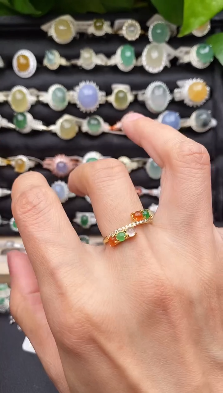 【闪购商品】翡翠戒指银S925镶嵌缅甸天然A货翡翠66  3-9