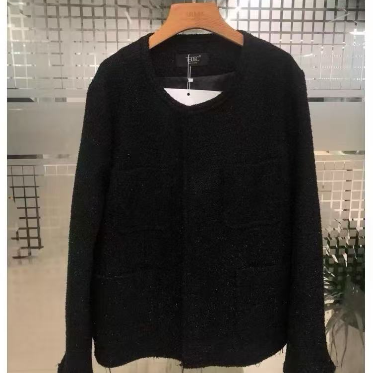 KB99060 美式宽松圆领小香风夹克外套