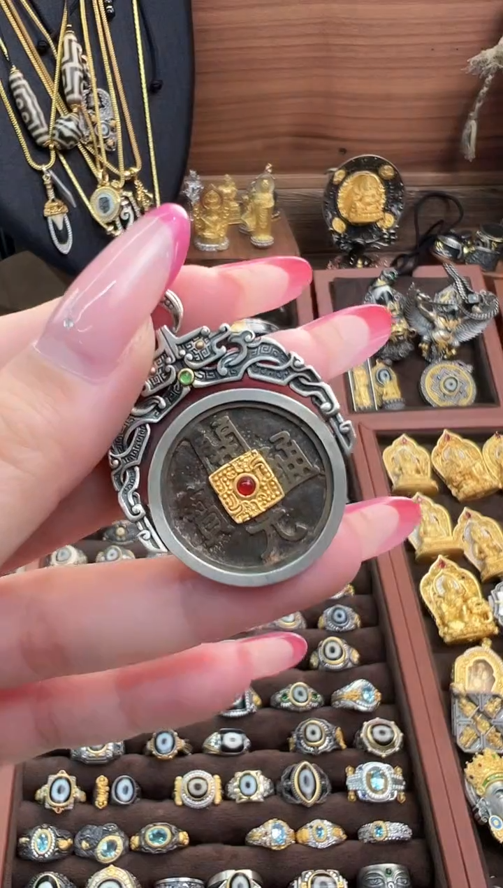 无吊坠925银藏式山鬼花钱吊坠