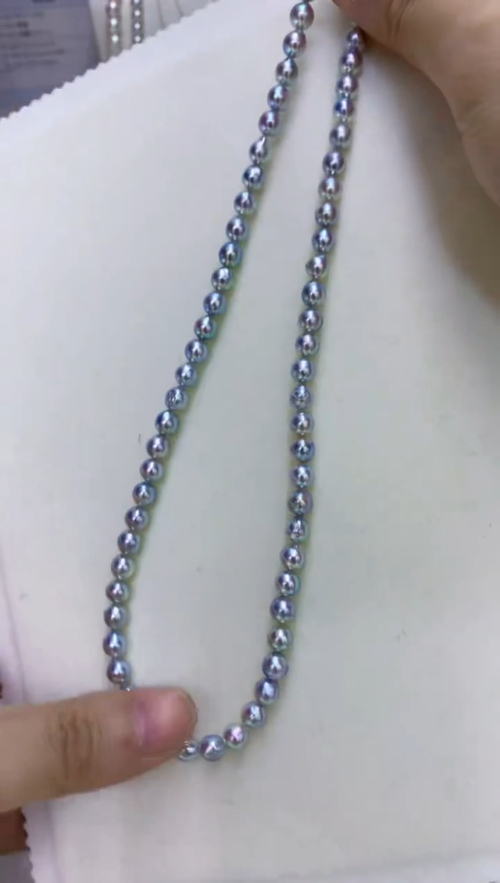 银S925镶嵌海水珍珠饰品6-7真多麻色满珠链·微巴