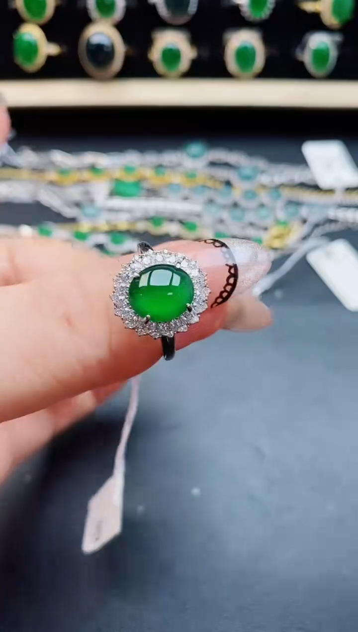 翡翠戒指银S925镶嵌58050