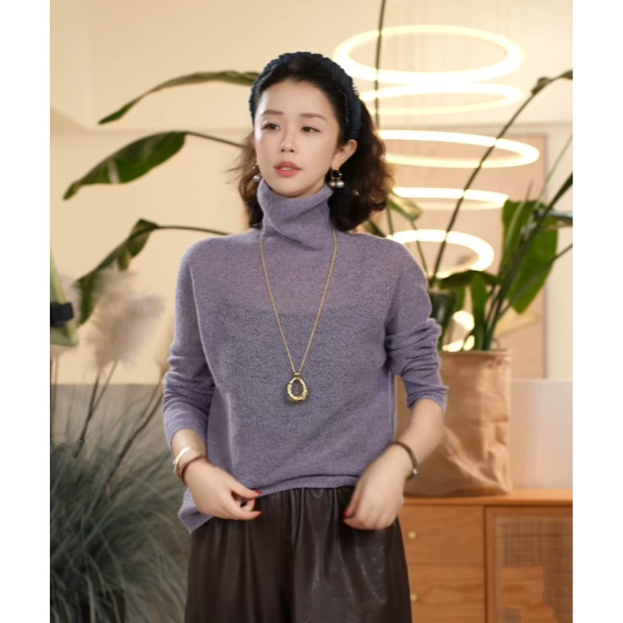 X【叭哒不惑】 芋见你 山羊绒桑蚕丝高领针织打底衫女百搭上衣