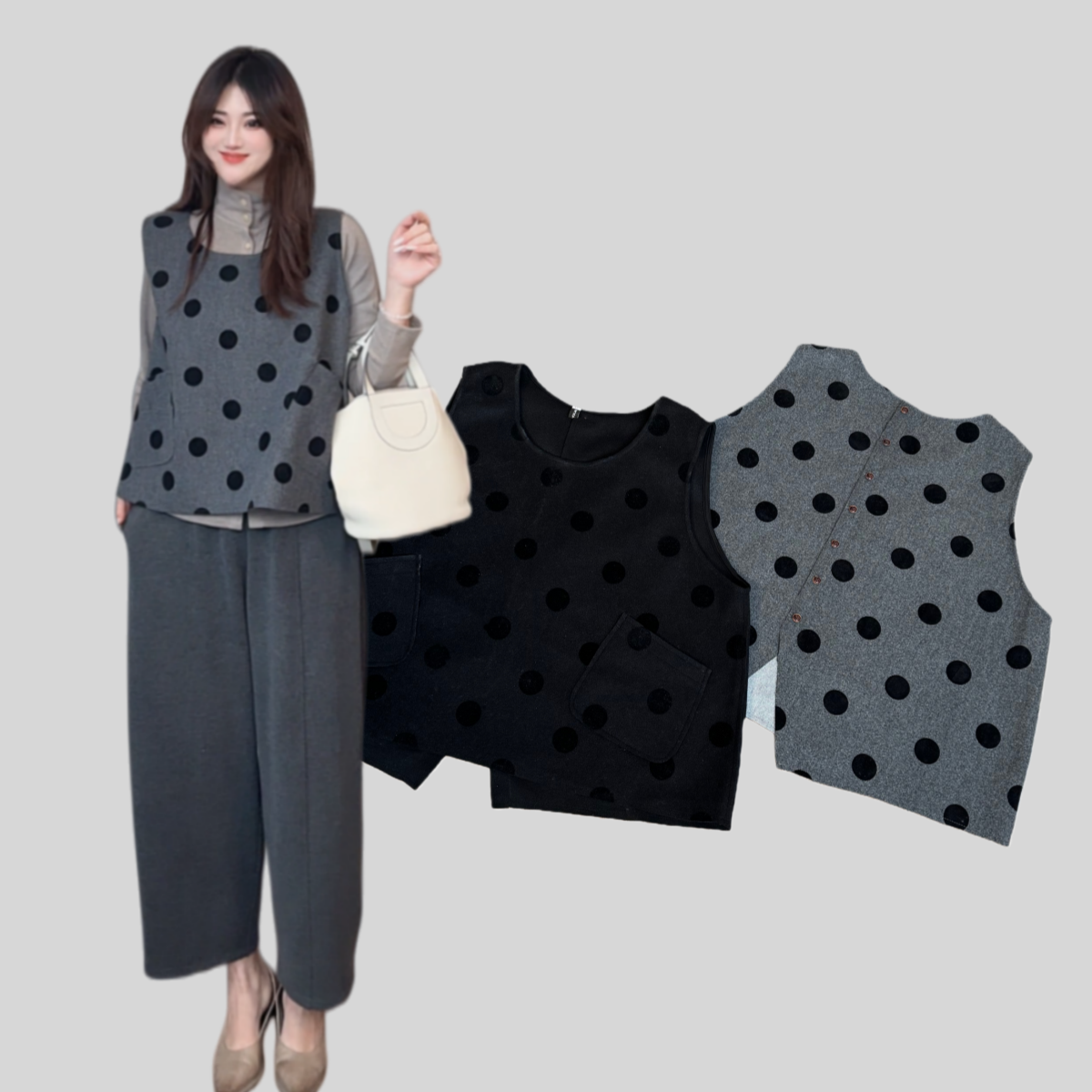 【YANLI】5306大点韩系后开叉马甲背心