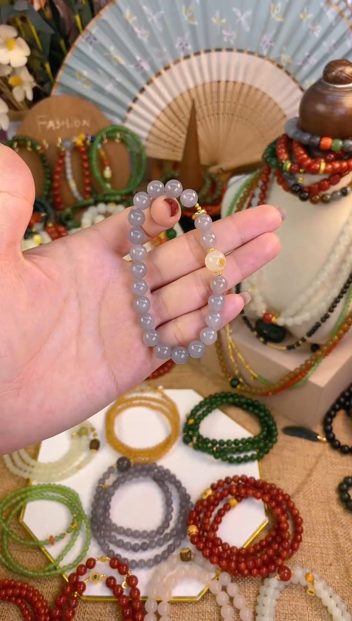 【闪购商品】和田玉手串18K金镶嵌烟紫