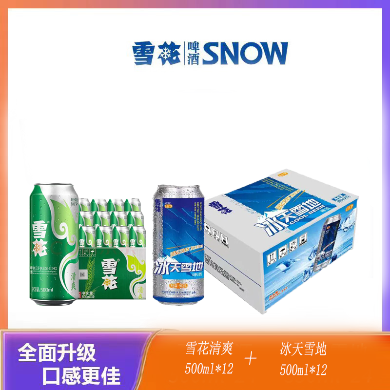 雪花清爽啤酒500ml*12+冰天雪地500ml*12