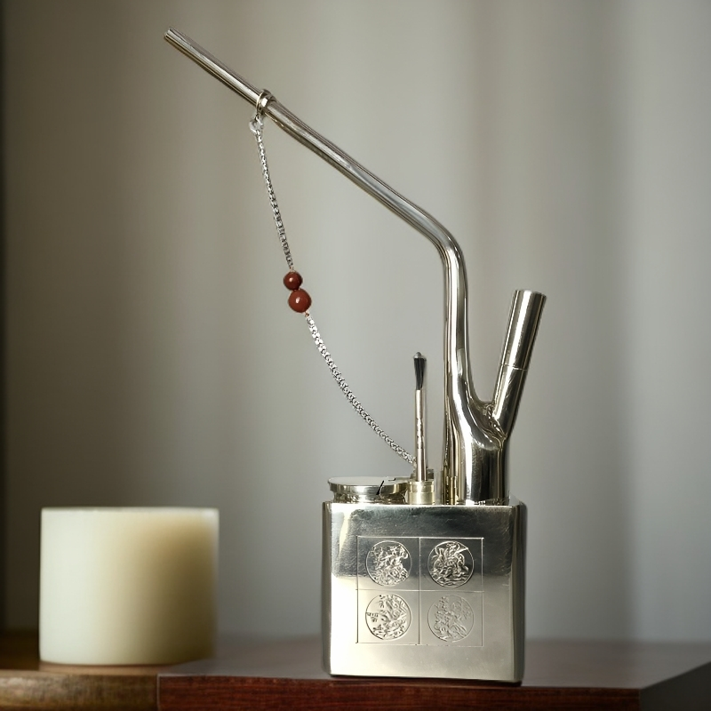 白铜赛银传统手工方仓圆杆创意复古中杆大仓方壶工艺品摆件蜡烛