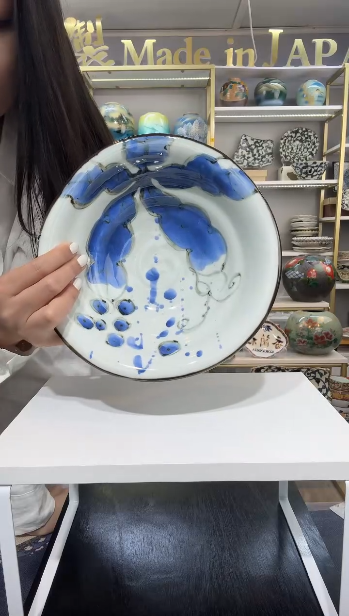 瓷手绘葡萄花不规则草帽钵21.3cm一只