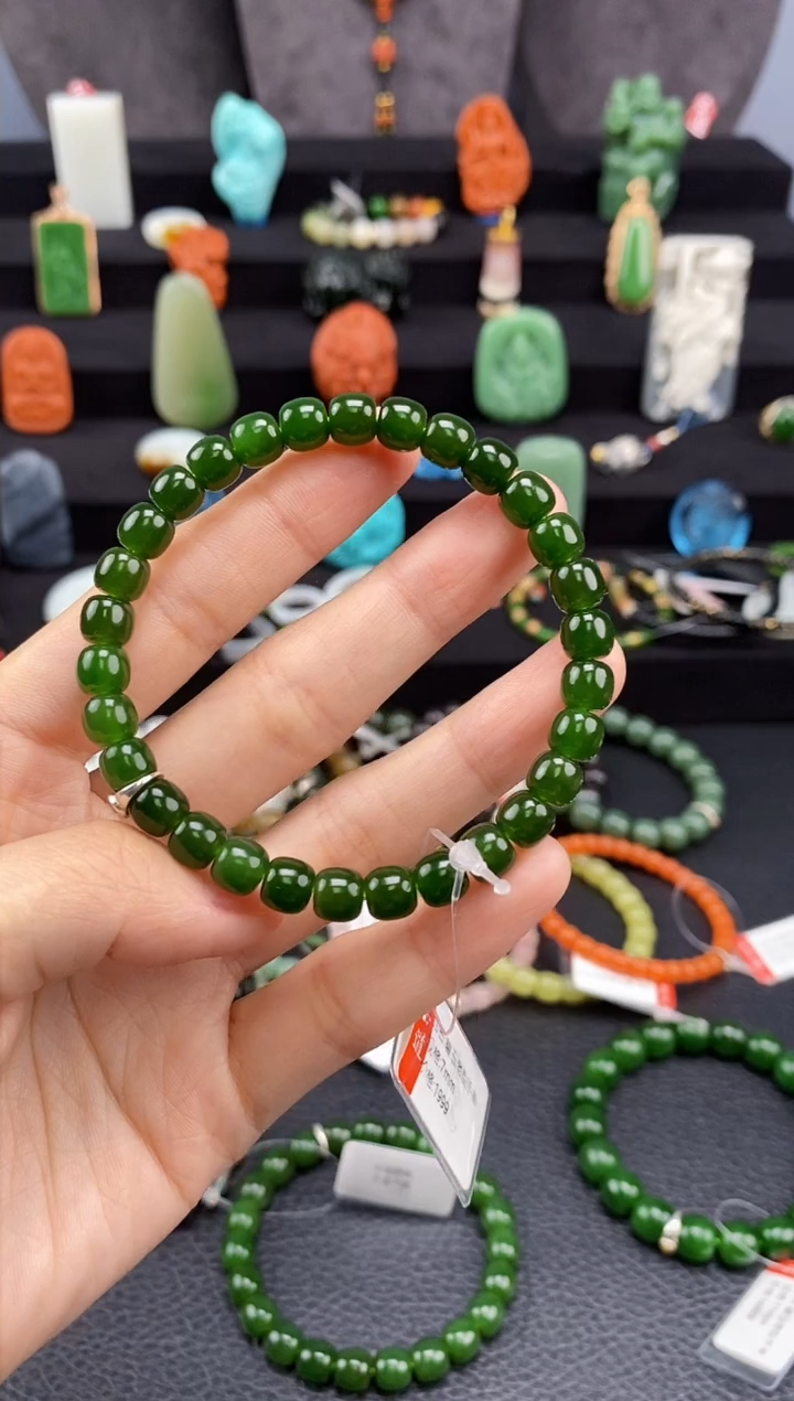 【闪购商品】和田玉-未镶嵌7mm碧玉老型手串