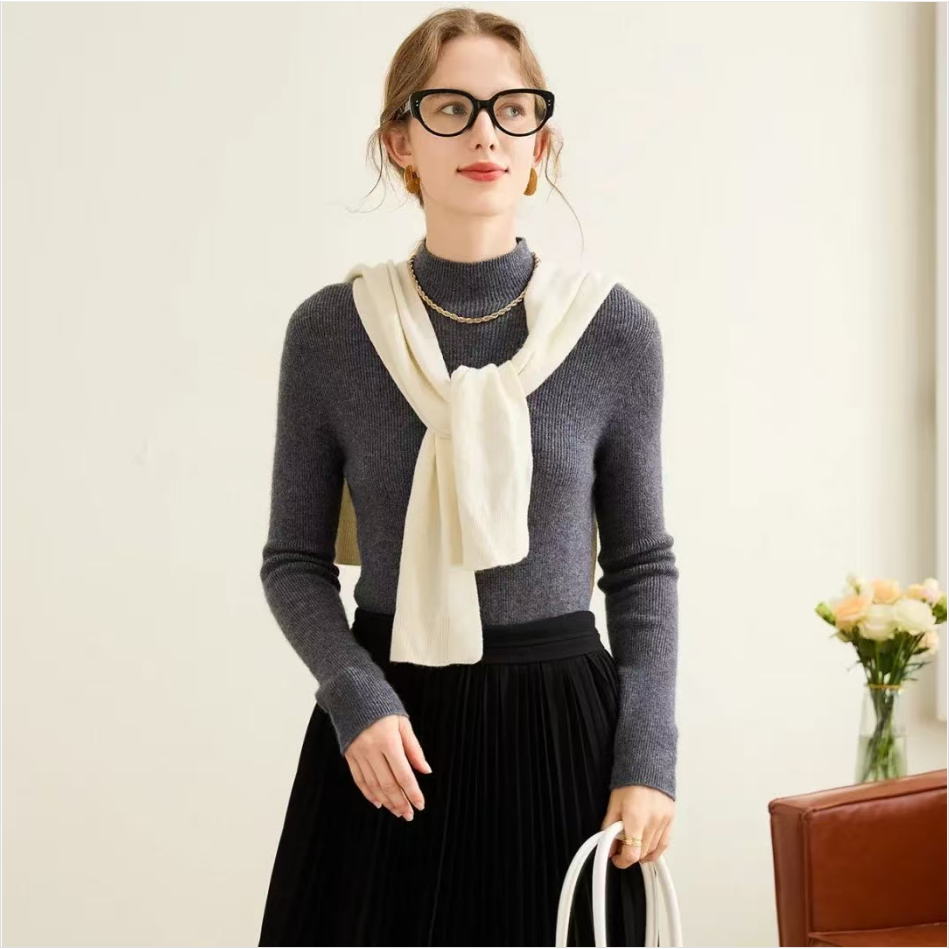 100绵羊毛半高领长袖基础通勤百搭女式羊毛衫25DAK1346