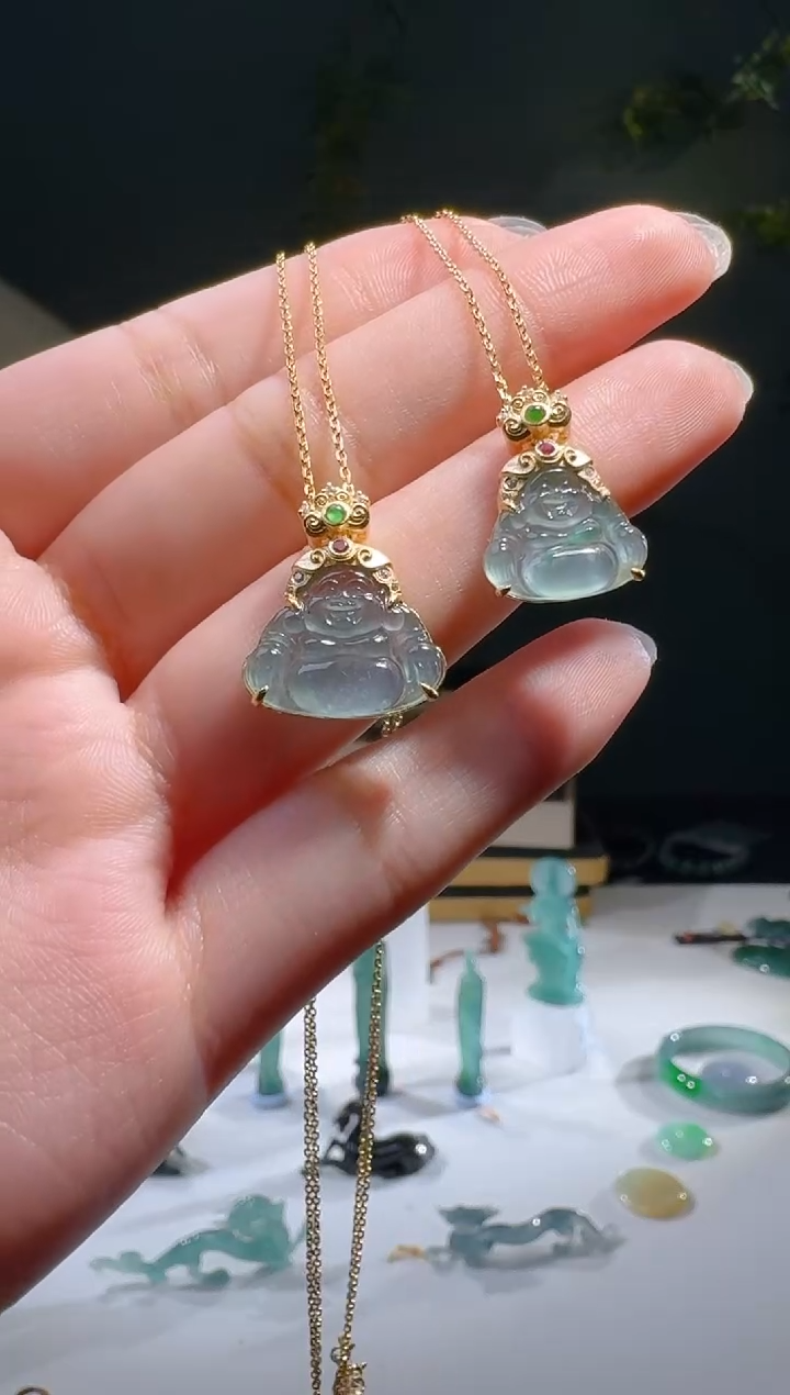 【闪购商品】翡翠颈饰银S925镶嵌天然A货翡翠多样性发其一佛公