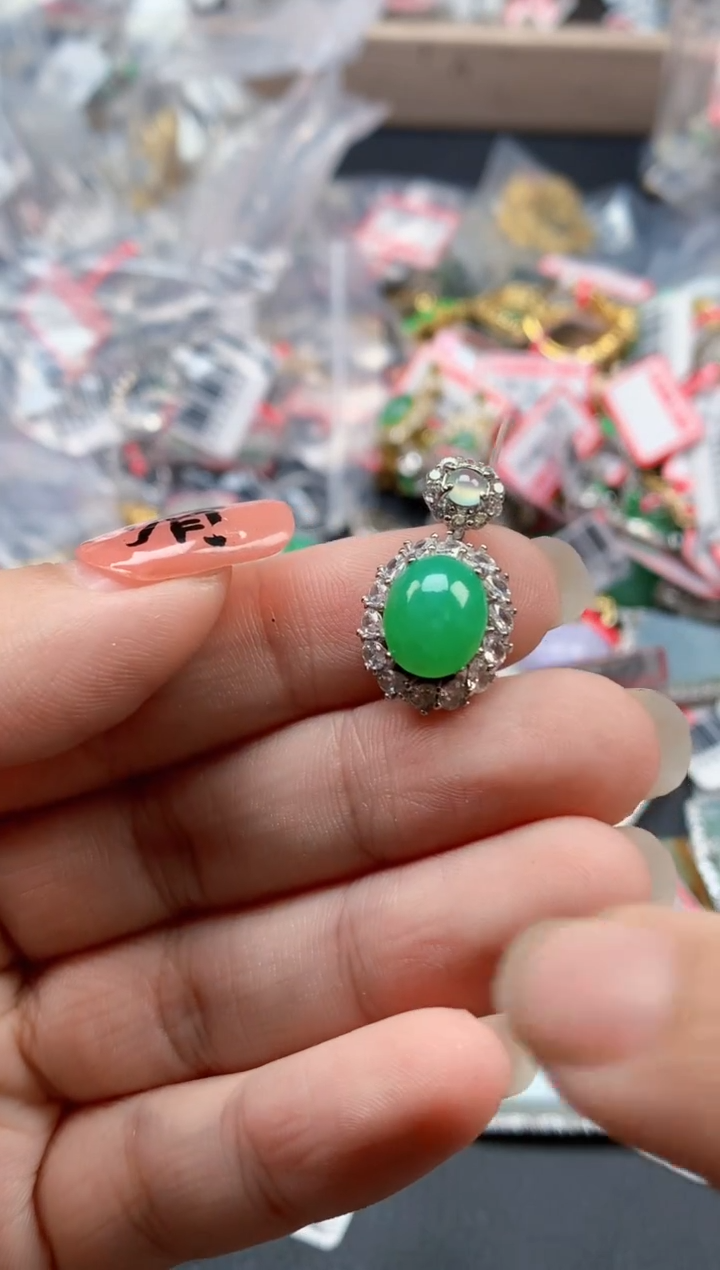 银S925镶嵌戒指翡翠天然A货缅甸翡翠
