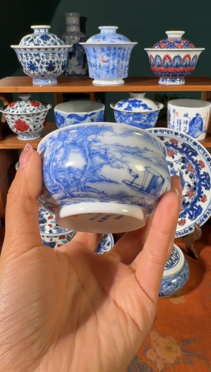 【闪购商品】杯画堂春雪溪载鹤图炉式杯