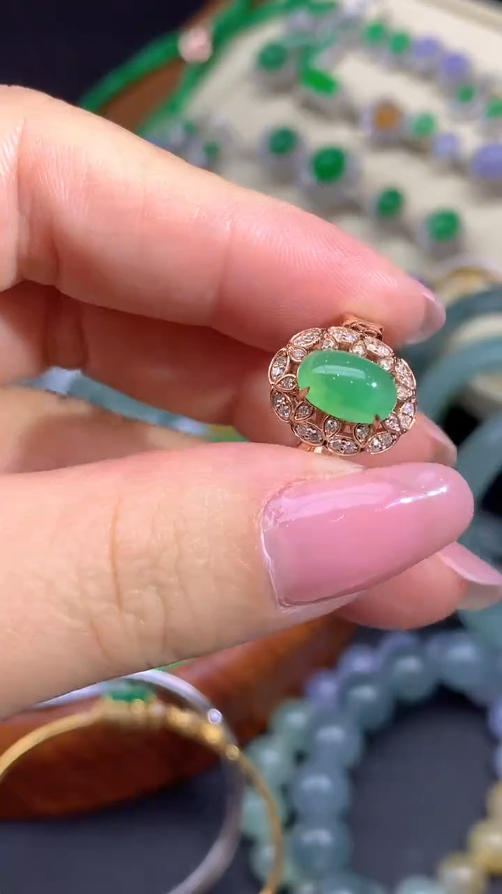 【闪购商品】翡翠戒指18K金镶嵌10-天然翡翠