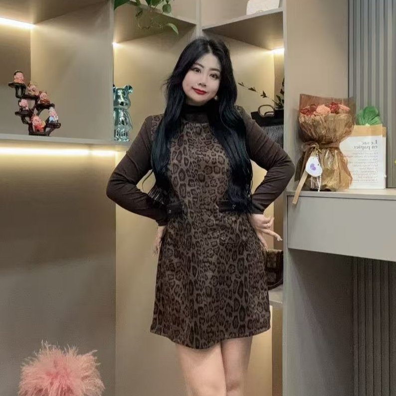 秋季套装-甜 5015秋季大码潮流韩版洋气花纹背带裙修身小衫套装