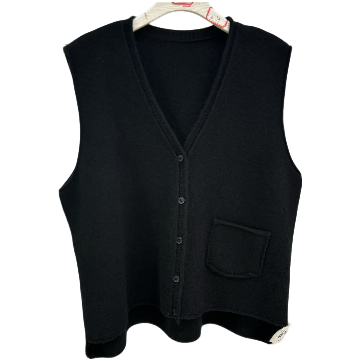 8606-V领针织毛衣坎肩（黑色）外搭口袋坎肩