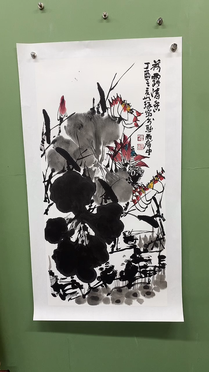 竖款精品三尺荷花，荷露