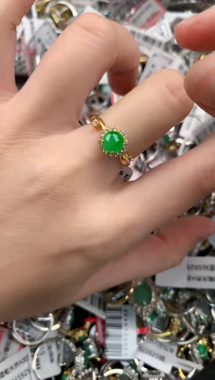 银S925镶嵌戒指翡翠444---6