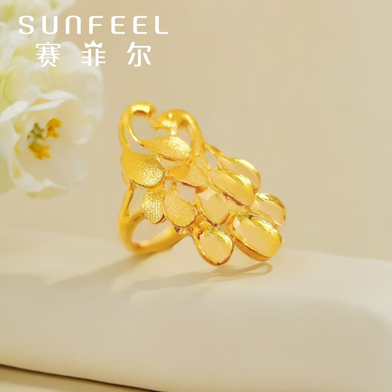 赛菲尔万足®足金999.9艺术孔雀纯金戒指设计款典雅高贵大气金戒指