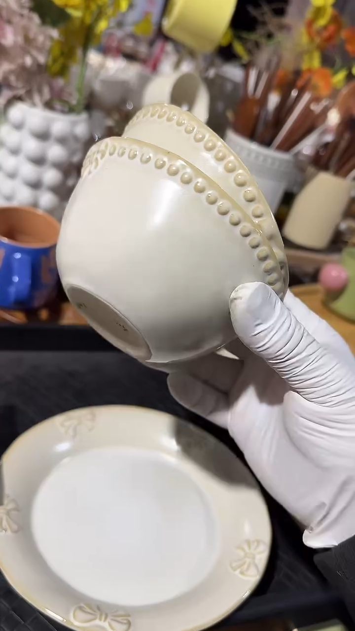 陶瓷2个蝴蝶结米饭碗微瑕 凑满20元包邮