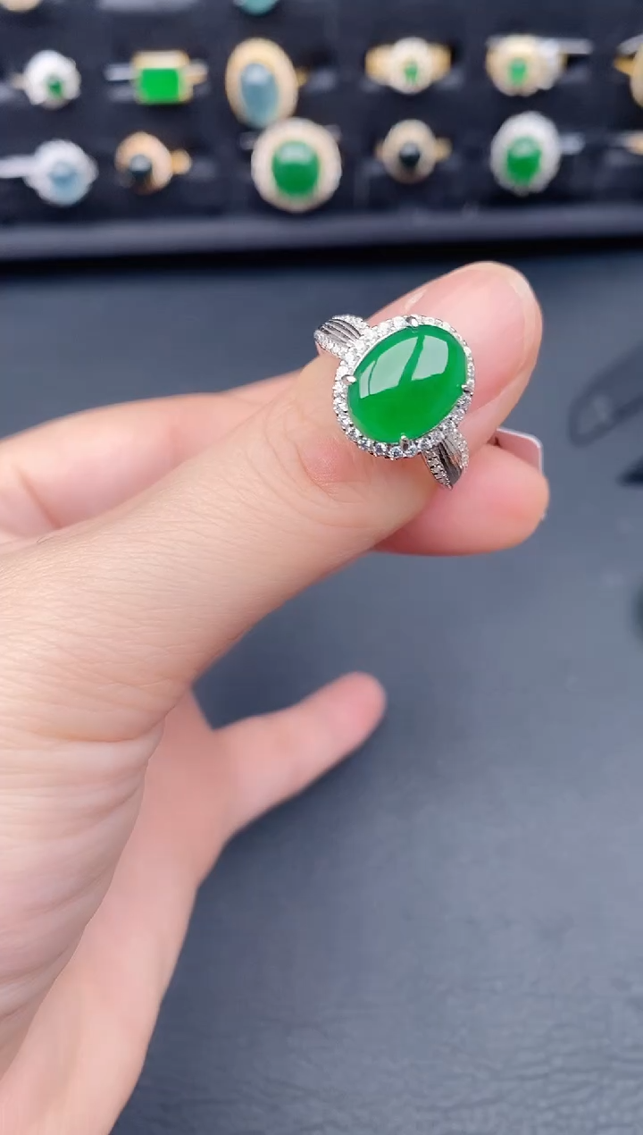银S925镶嵌戒指翡翠天然a货翡翠462