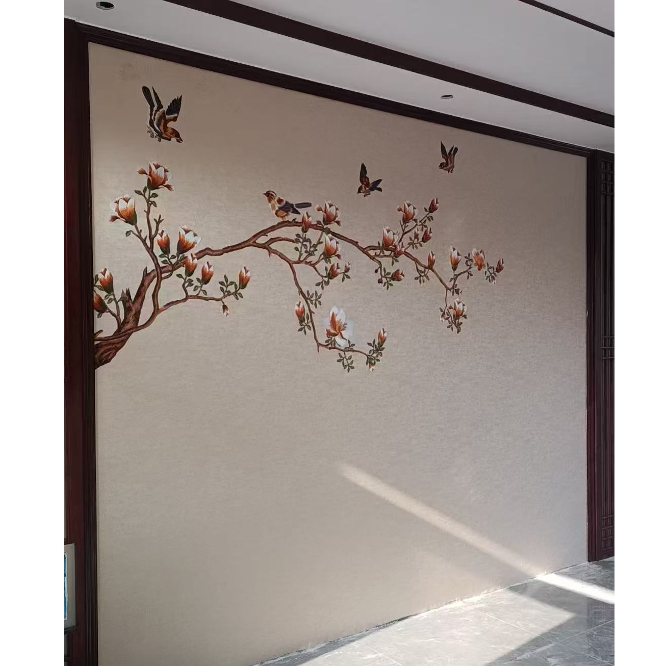 大气高档刺绣墙布鹊返鸾回适用于卧室电视背景墙尺寸可定制