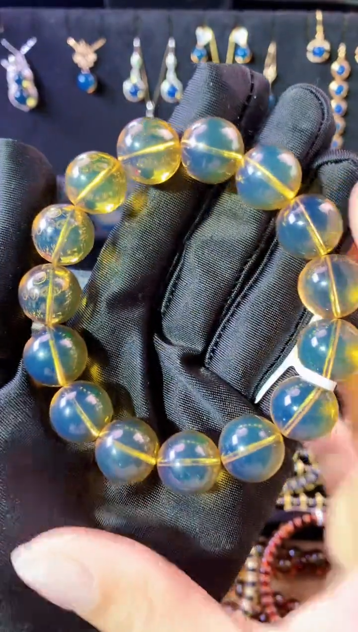 【闪购商品】琥珀珠宝奇石未镶嵌14mm墨西哥蓝珀手串