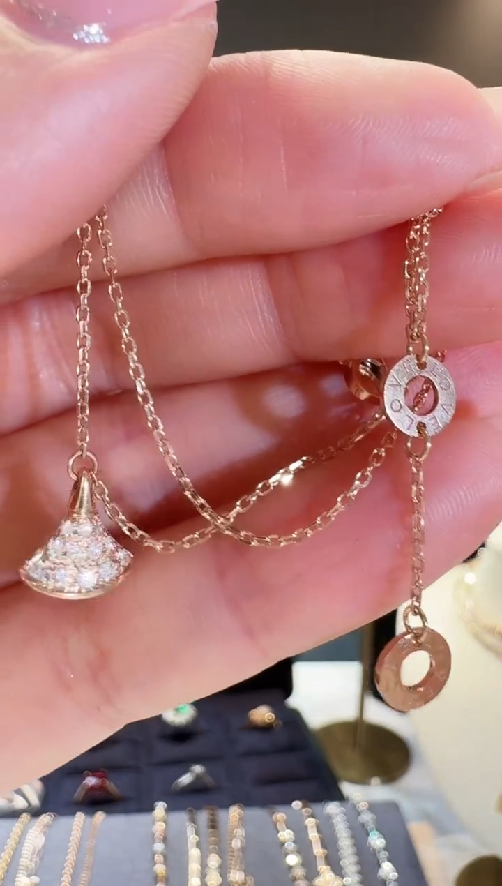 【闪购商品】钻石手链18K金镶嵌裙子双层手链