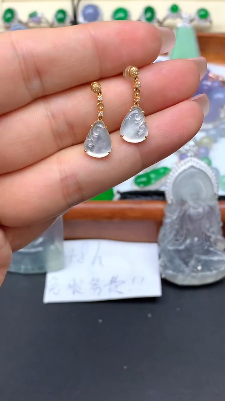 【闪购商品】翡翠耳饰18K金镶嵌167-天然翡翠